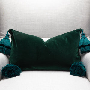 Green Velvet Pillow Cover With Handmade Tassels
