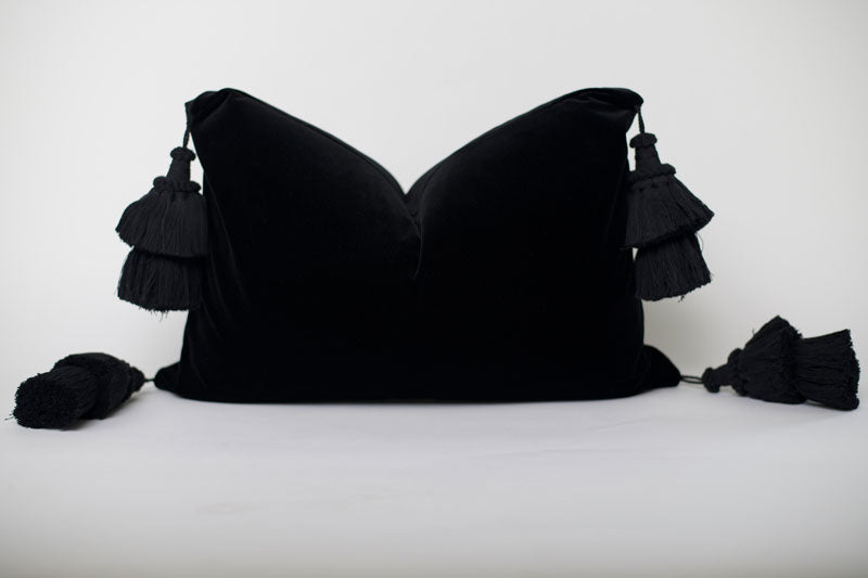Black Velvet Pillow with Tassels