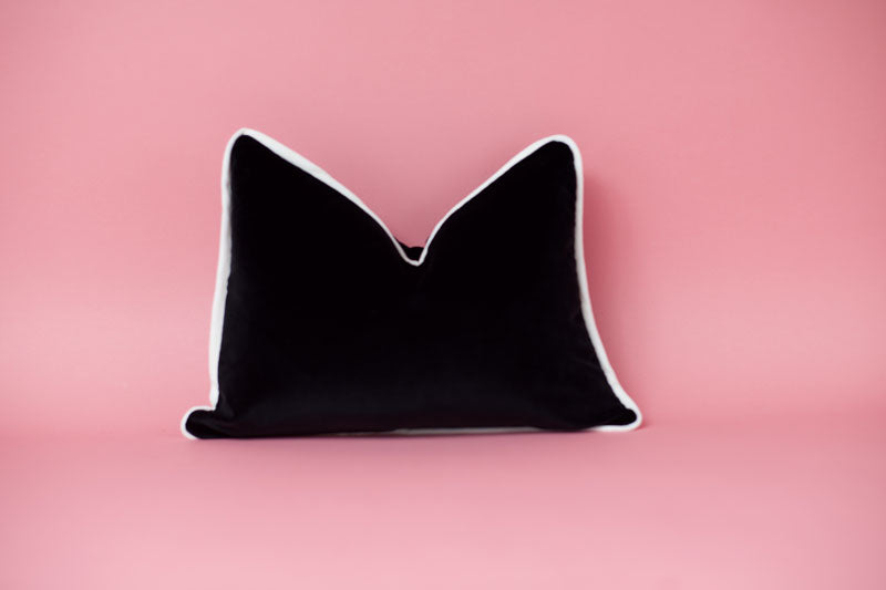 Black Velvet Pillow with White Piping