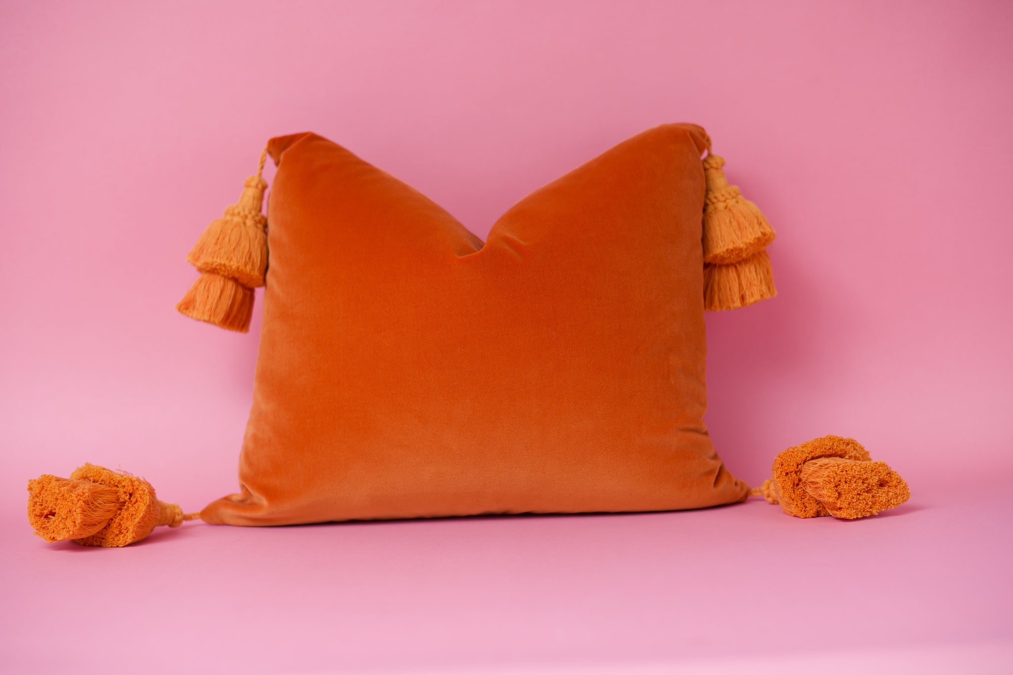 Terracotta Orange Pillow with Oversize  Tassels