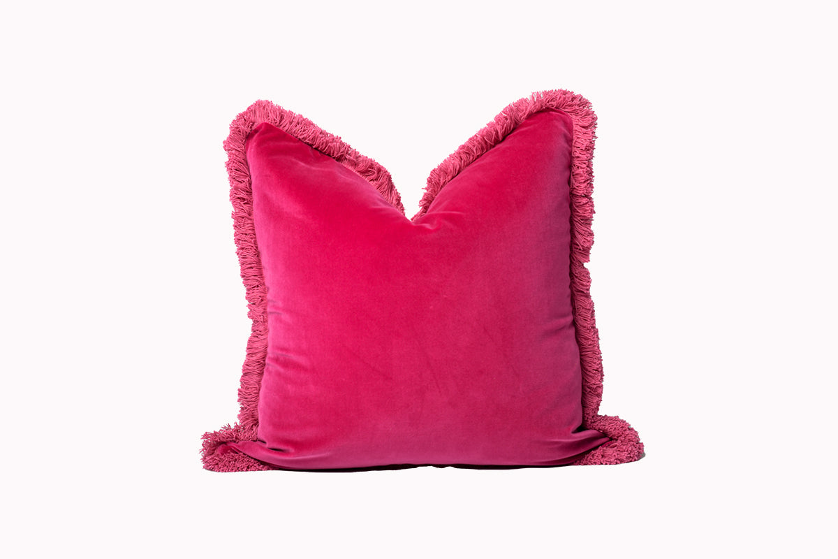 Magenta Velvet Fringe Pillow