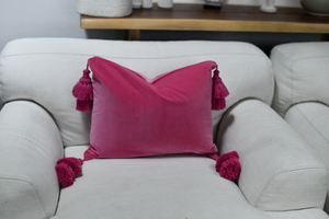 Hot  Pink Velvet Pillow with Oversized Tassels