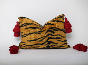 Golden Silk Tiger Pillow with Tassels