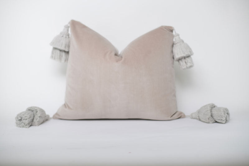 Gray Pillow with Tassels