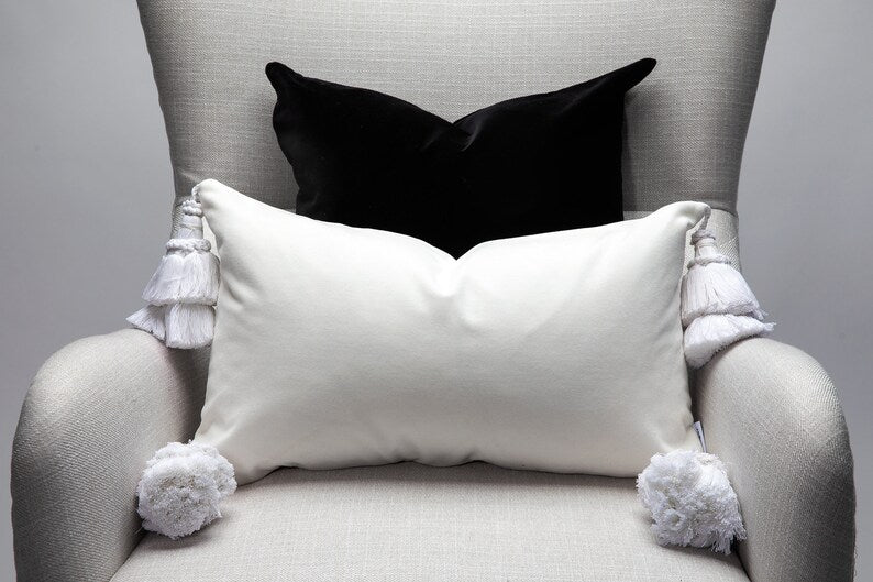White Velvet Pillow with Oversize Handmade Tassels
