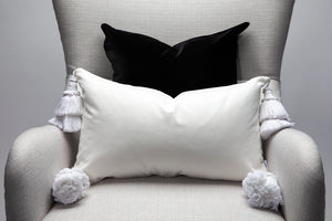 White Velvet Pillow with Oversize Handmade Tassels