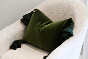 Olive Green Pillow with Oversize Tassels