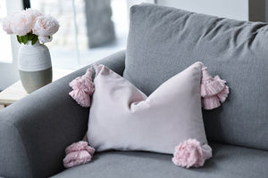 Subtle Pink Pillow With Oversized Tassels