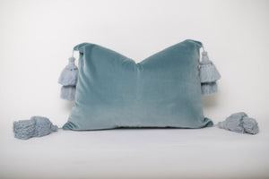 Sky Blue Pillow with Handmade Tassels