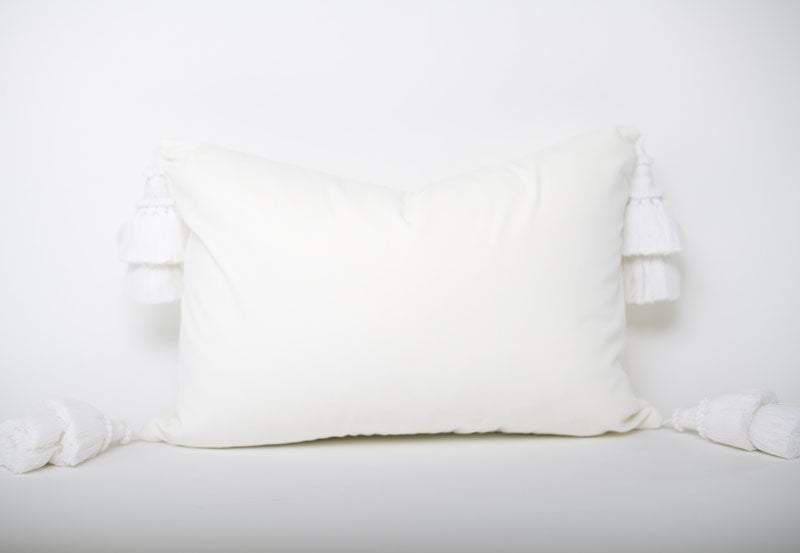 White Velvet Pillow with Tassels