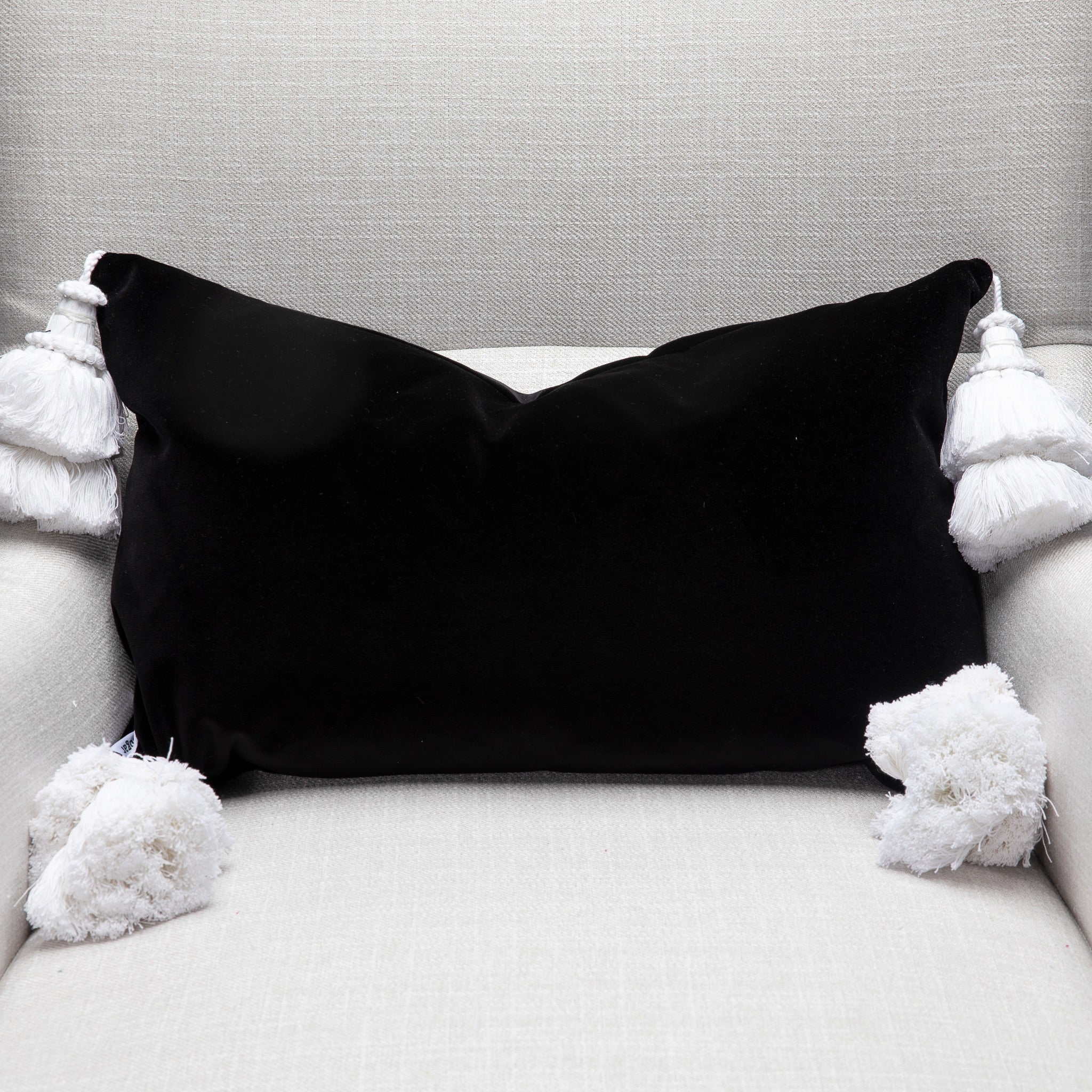 Black Velvet Pillow Cover With Handmade Tassels