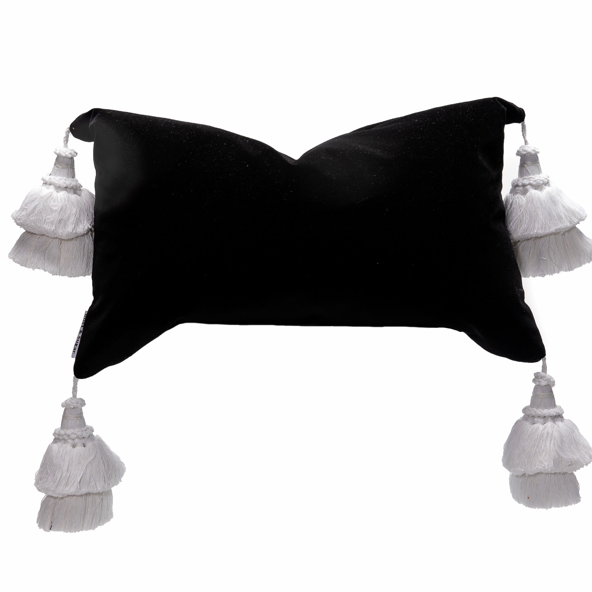 Black Velvet Pillow Cover With Handmade Tassels