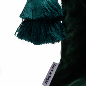Green Velvet Pillow Cover With Handmade Tassels