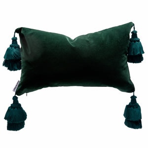 Green Velvet Pillow Cover With Handmade Tassels