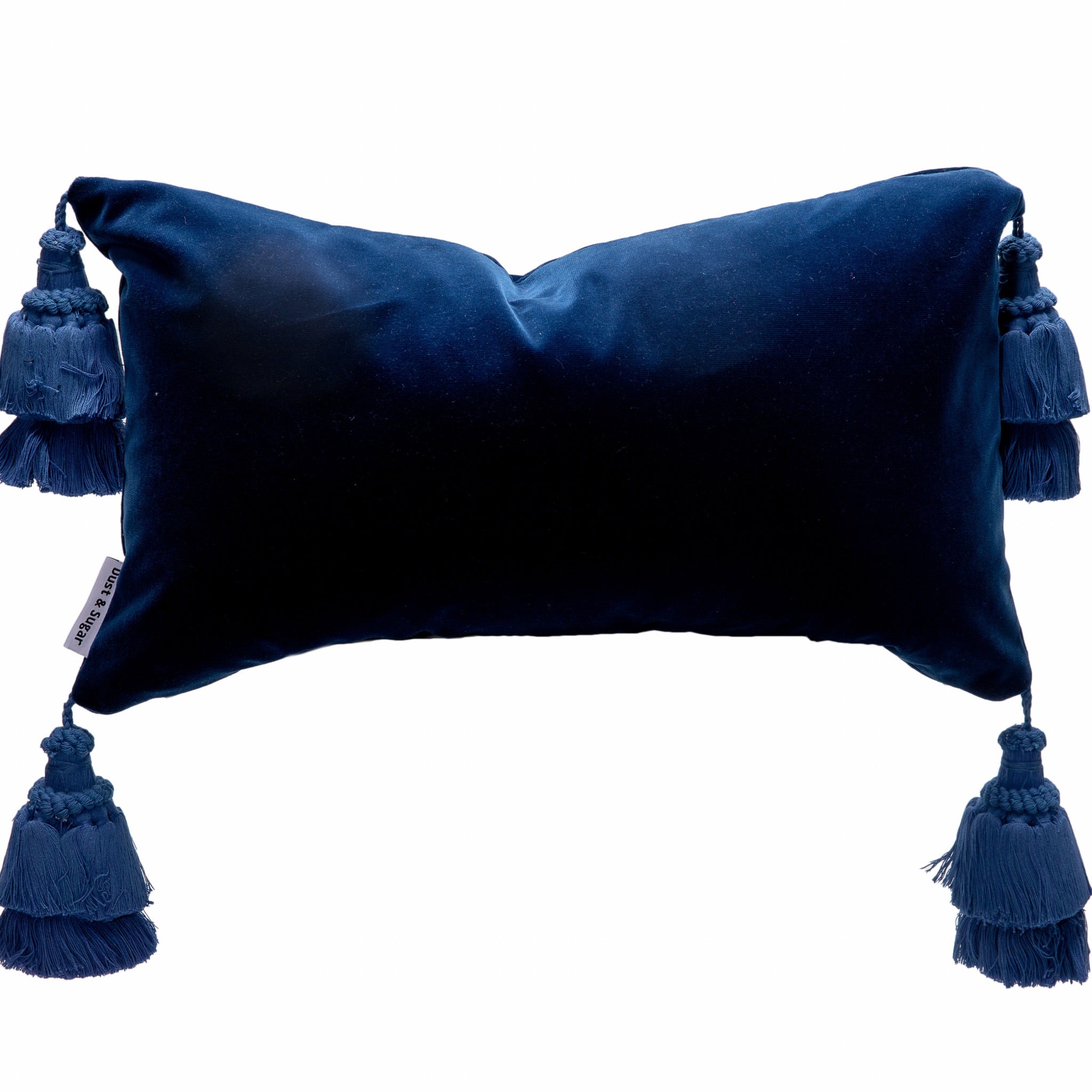 Blue Velvet Pillow Cover With Handmade Tassels