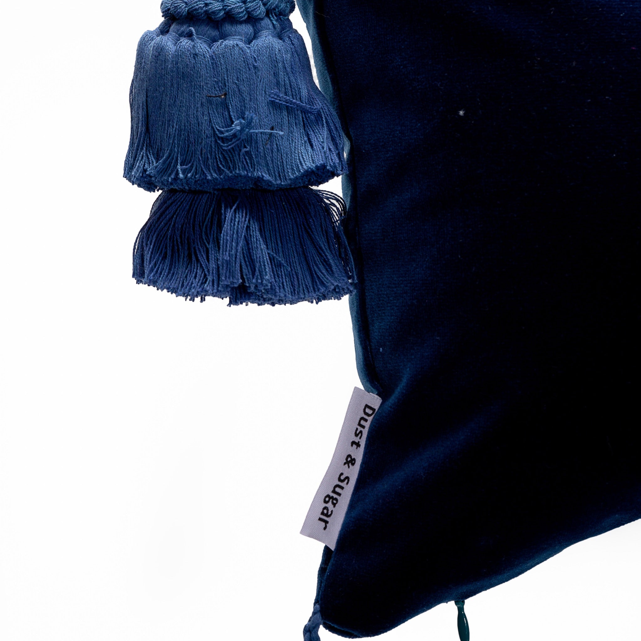 Blue Velvet Pillow Cover With Handmade Tassels
