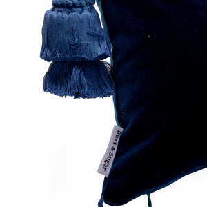 Blue Velvet Pillow Cover With Handmade Tassels