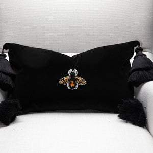 Bee Velvet Pillow Cover With Handmade Tassels
