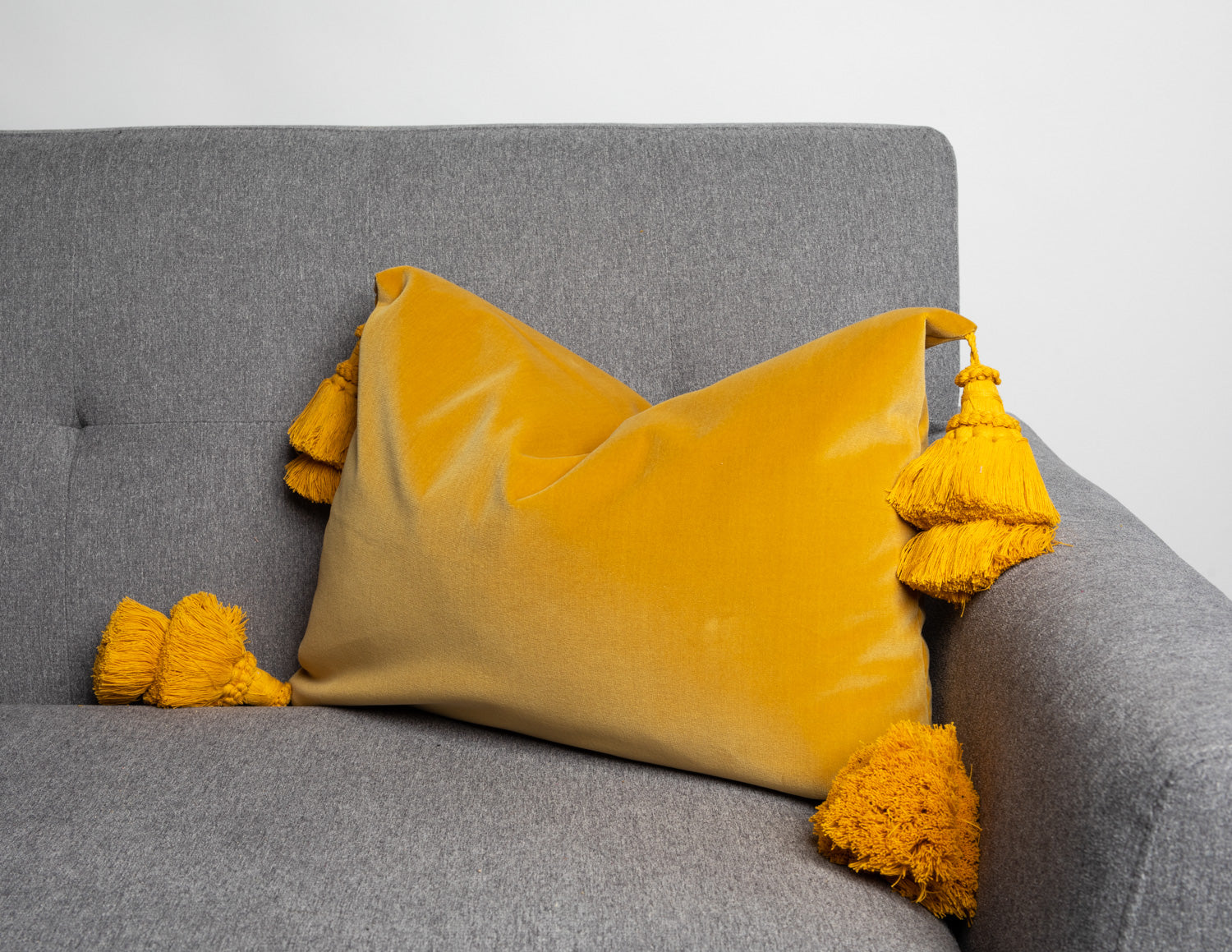 Mustard Yellow Pillow Cover With Handmade Tassels