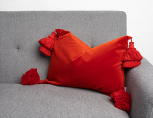 Burnt Orange Pillow Cover With Handmade Tassels